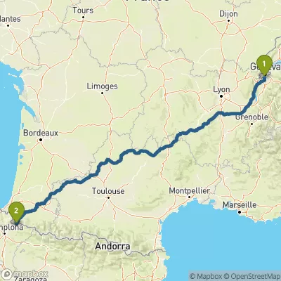 Carte du parcours GR65 Voie du Puy - Pèlerinage de St-Jacques-de-Compostelle