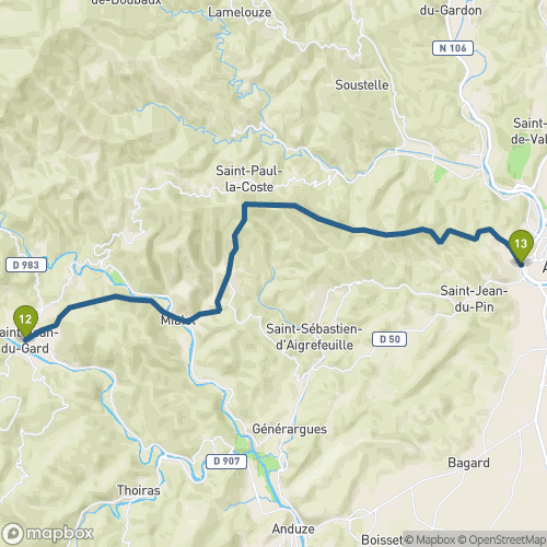 Carte du parcours St Jean du Gard