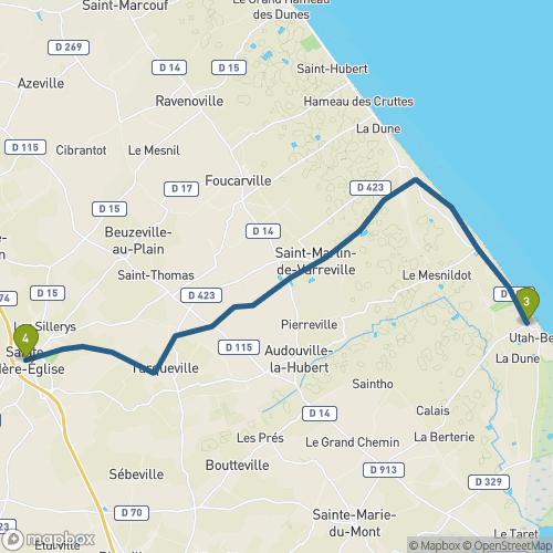 Carte du parcours Utah Beach