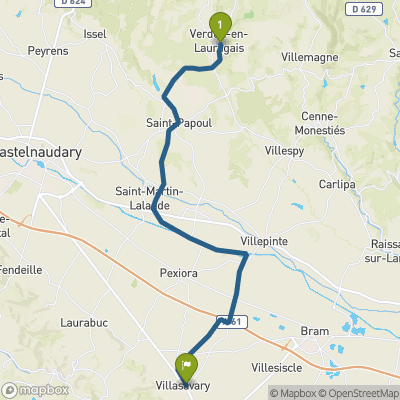 Carte du parcours Verdun-en-Lauragais